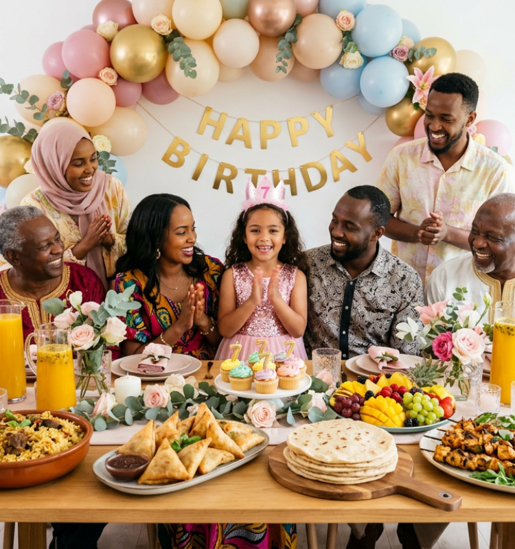 Firefly_Gemini Flash_A joyful birthday celebration setup with a diverse family gathered around a decorated 606618