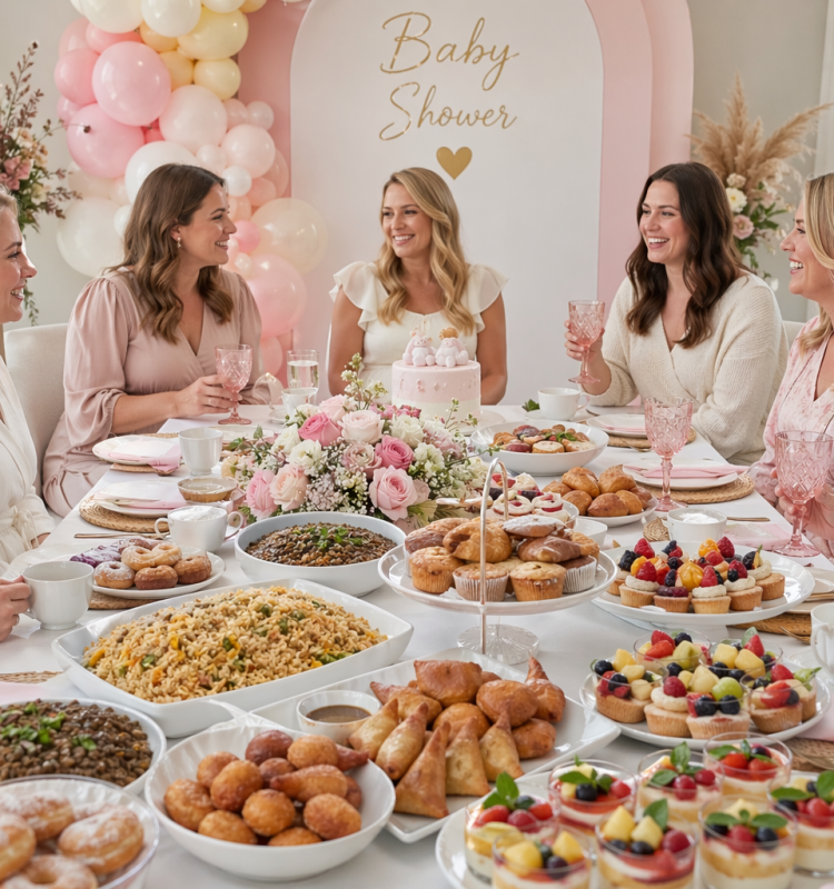 Firefly_gpt-image_An elegant baby shower table styled in soft pastels, surrounded by white guests celeb 606618